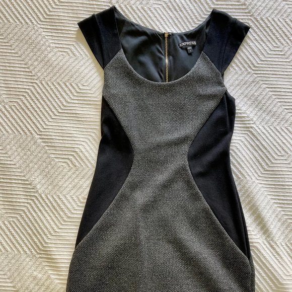 Express Exposed Zipper Tweed Bodycon Dress - Picture 2 of 5